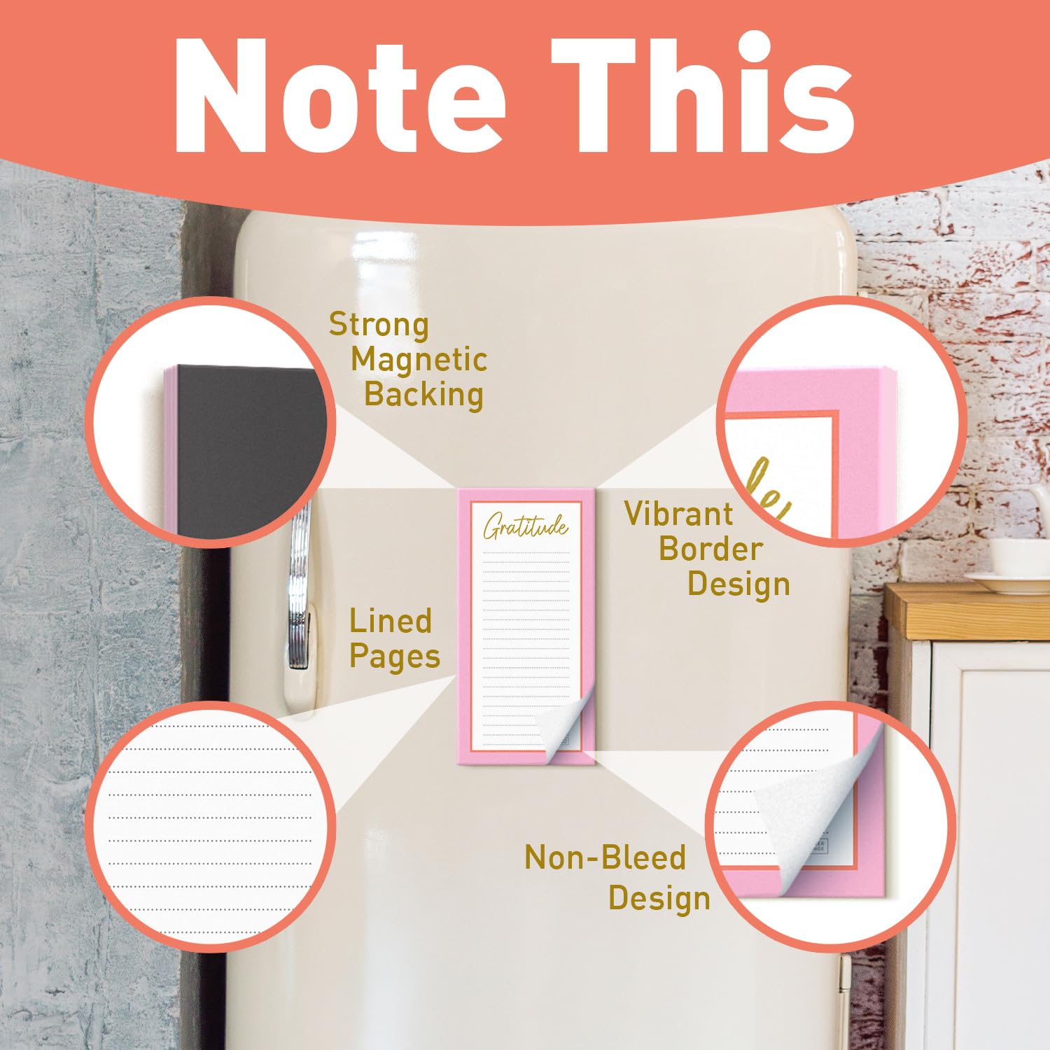 SWEETZER & ORANGE S&O Magnetic Notepads for Refrigerator 4 Pack - Magnetic Note Pad for Fridge Sets - Magnetic List Pads for Refrigerator - Magnet Notepads for Refrigerator - 3.5 x 7, 45 Pages - Image 3