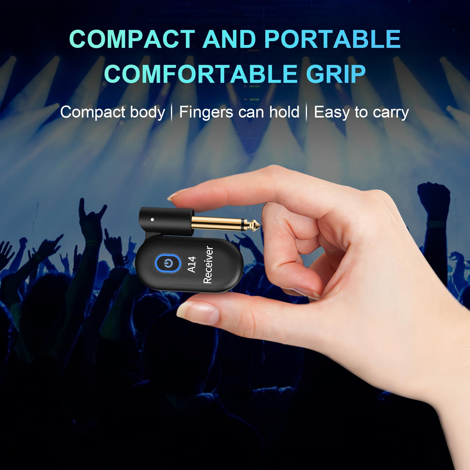 A14 Wireless Gitarrensystem 2.4GHz 2 Modi, Daumengröße, Wiederaufladbarer Li-Akku, 100ft Reichweite, 10 Stunden, Plug & Play für Gitarre, Bass, Violine, Keyboard (1TX + 1RX)