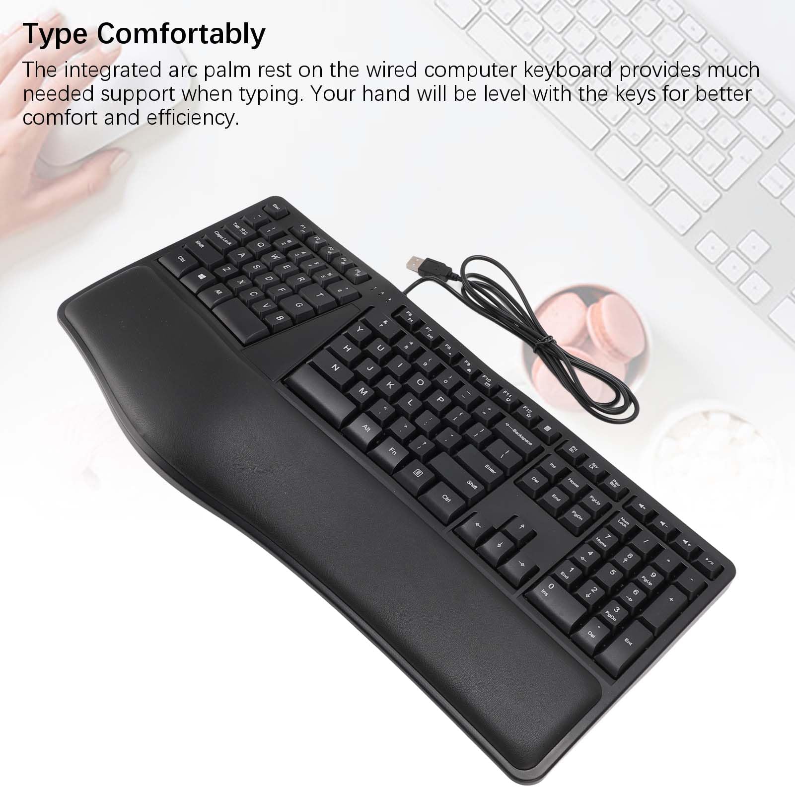 Haofy Tastiera Cablata USB Comoda Ergonomica con Riposo Palmo e Design Diviso Digitazione Efficiente