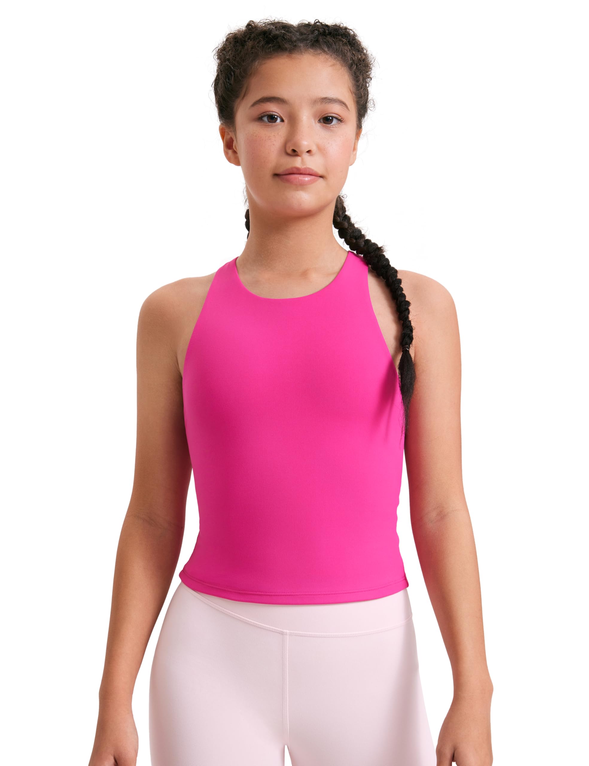 CRZ YOGA Mädchen Butterluxe Doppelt Gefüttert Tanktops Taillenlänge Hoher Hals Racerback Ärmellos Teenager Kinder Aktiv Lässig Tanzen