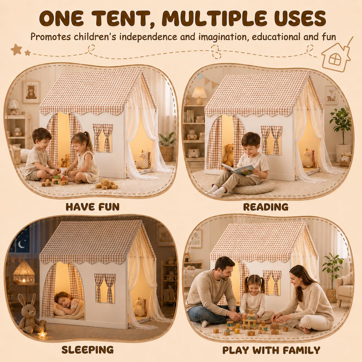 Tente de Jeu Enfants, Tente Enfant Interieur, Maison de Tente de Jeu, Tente Enfant Cabane, Grande Princesse Maison de Jouets avec fenêtres pour garçons et Filles