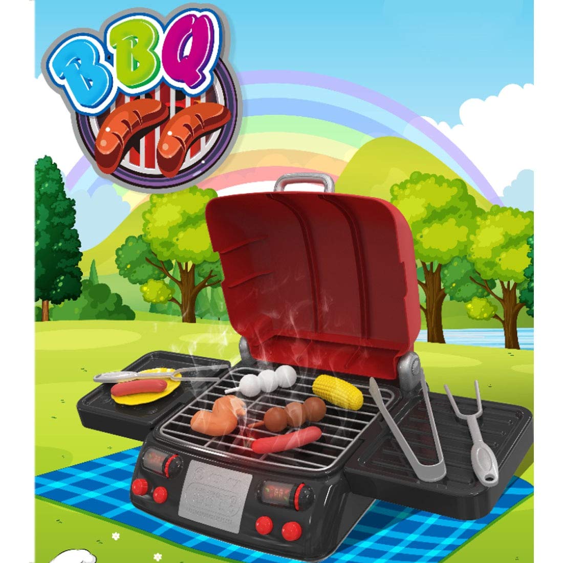 Zhongren Set di 80 pezzi per barbecue, set da gioco per barbecue, set da gioco per barbecue, utensili da cucina, giocattoli di ruolo per bambini dai 3 anni in su, ragazzi e