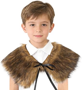 XGOPTS Kids Viking Faux Fur Cape Shawl Medieval Furry Warrior Collar Shoulder Wrap Cape Halloween Renaissance Knight Costume