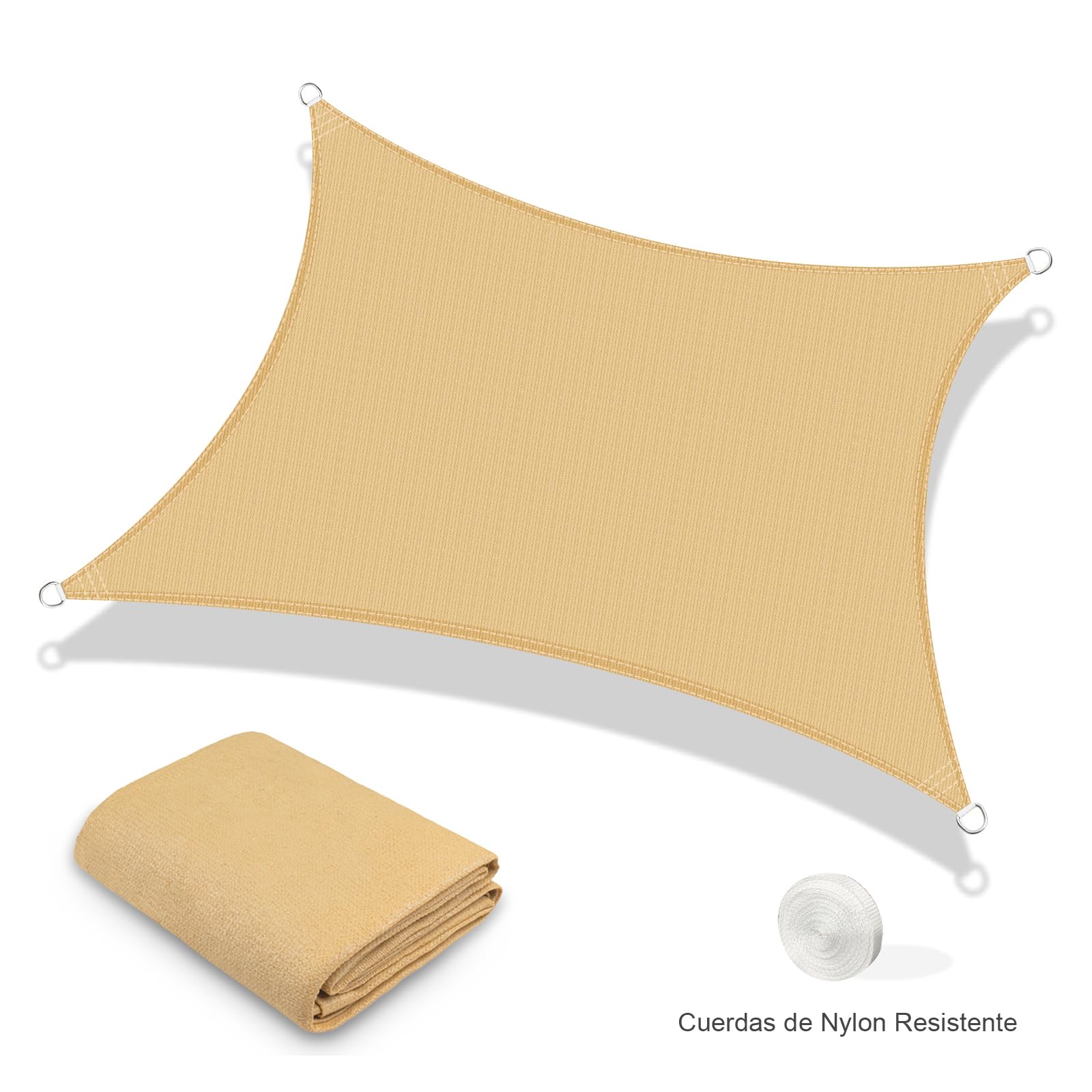AXT SHADE Toldo Vela de Sombra Rectangular 3x4m Protección Rayos UV y HDPE Transpirable para Exterior Terraza Patio Jardín-Arena