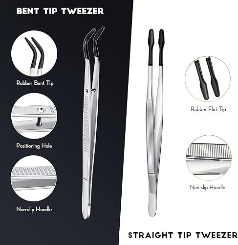 Vista 16 de Juego de 2 pinzas con puntas de goma, puntas planas dobladas y rectas, pinzas recubiertas de PVC para sellos, monedas, joyas, manualidades, verde.