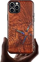 Vista 7 de Carveit Funda protectora de madera de diseñador para iPhone 12 Pro Max, cubierta magnética, grabado de madera e incrustaciones de concha, funda
