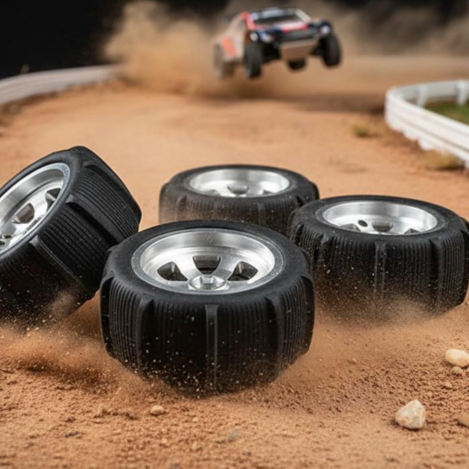 Colcolo Miniature Vehicle Wheels Ruote Rc Cerchio Pneumatici Kit in Lega di Alluminio 6061 Aderenza su Sabbia E Spiaggia con Adattatori 12mm Adatte per Auto, Argento