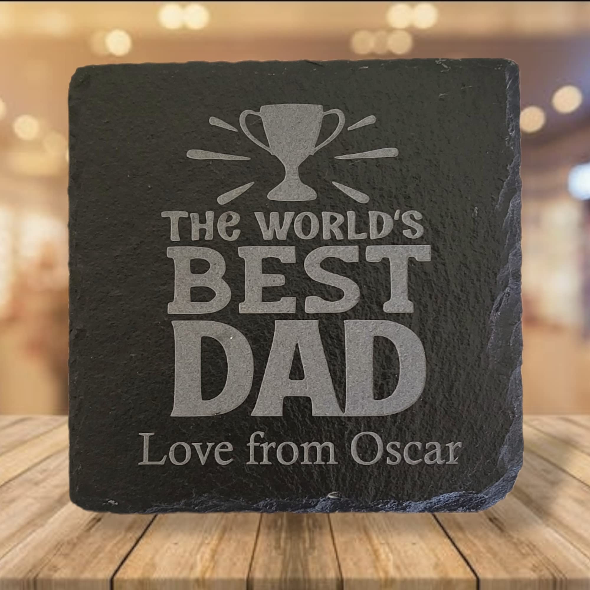 Personalised Engraved Square Slate Coaster - Worlds Best Dad