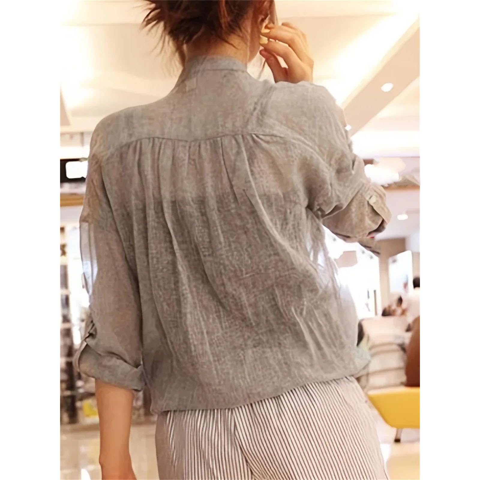 Blusas casuales de algodón y lino para mujer, tallas grandes, simples, lisas, de manga larga