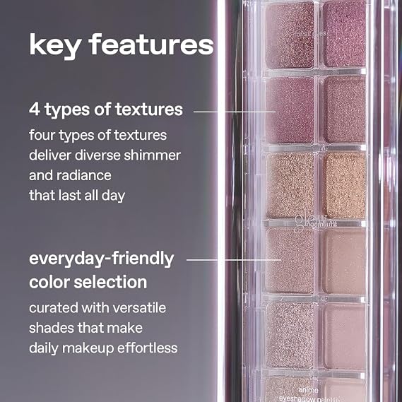 glow anime eyeshadow palette #fullmoon | 12color highpigment multifinish palette | wearable timeless sparkly essentials | blendable matte, shimmer, metallic | smooth longwear formula | 0.33 oz