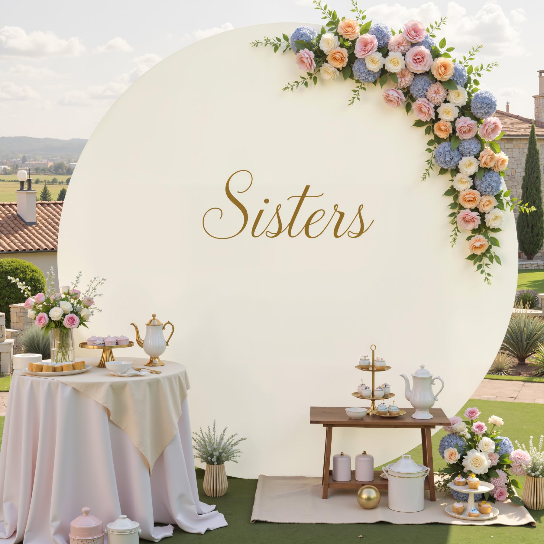6.5ft Beige Round Backdrop Cover for 6.5ft / 6.6ft Circle Stand, Wrinkle Free Stretchy Circle Arch Round Backdrop Cover for Party Wedding Birthday