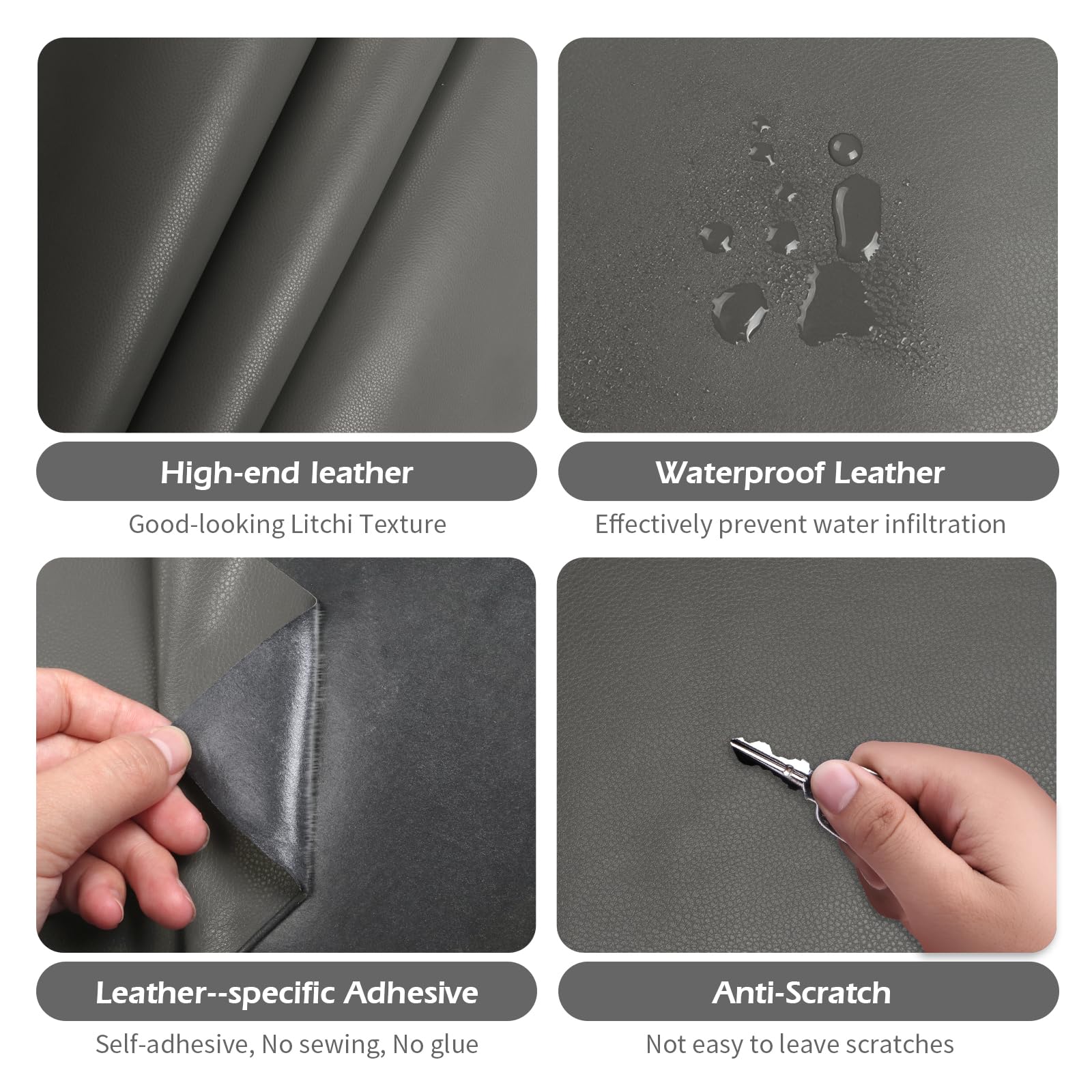 Cinta de reparación de cuero, parche de reparación de cuero autoadhesivo para bolsos, muebles, asiento de conductor, sofás, asientos de coche (gris, 3.9 x 79 pulgadas)