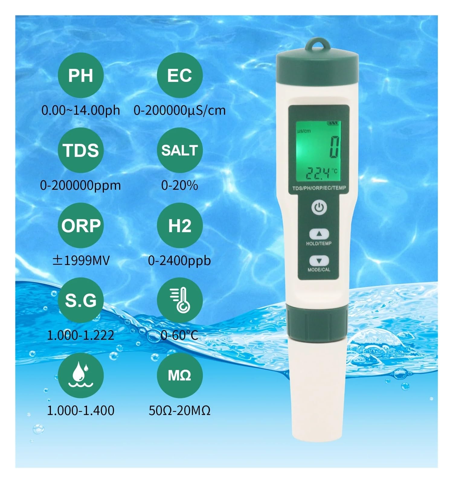10 W 1 PH/TDS/EC/SALT/TEMP/SG/ORP/H2/żyzna/rezystywność Tester Jakości Wody Do Basenów Akwariów Z Wodą Pitną