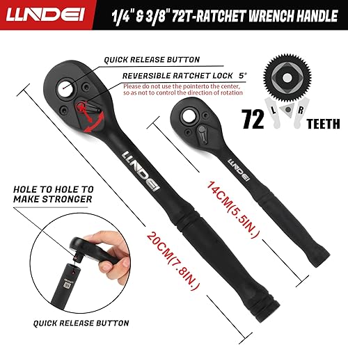 Miniatura 40 de LLNDEI Juego de llaves de impacto de 1/4 de pulgada, 83 piezas, SAE estándar (5/32-9/16 pulgadas) (0.157-0.591 in), mango de llave de trinquete 72T