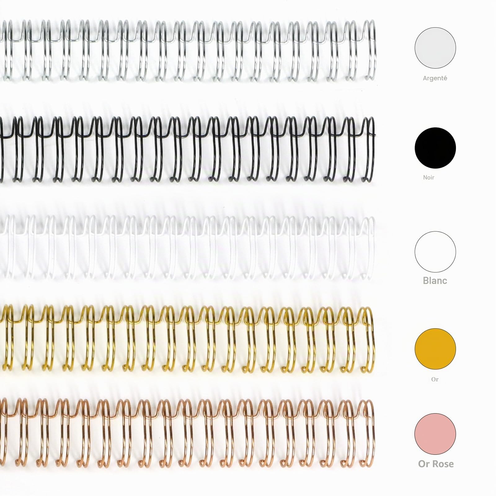RAYSON Reliure Spirale Métallique, 34 anneaux, Couleurs Mélangées, 80 feuilles, Pas 3:1, 12,7 mm, Paquet de 100