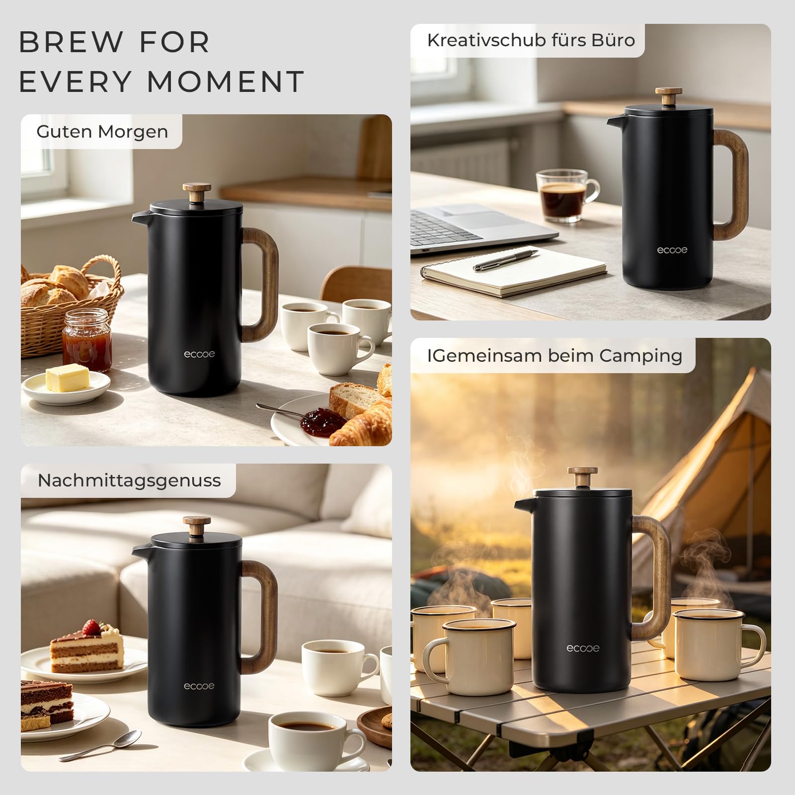ecooe French Press 1,5 L ze Stali Nierdzewnej z Podwójnymi Ściankami (Czarny)