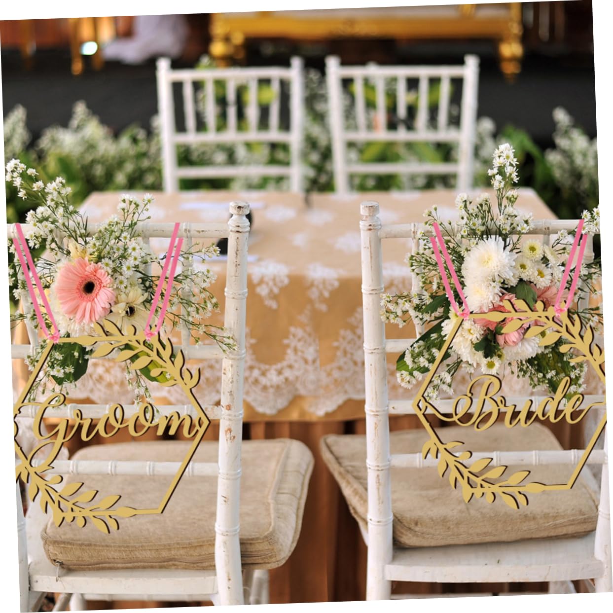 STOBAZA 3sätze Hochzeitsschild Braut Und Bräutigam Dekorative Holzschilder Für Hochzeitsstühle Elegante Stuhldekoration Für Zeremonien Und Empfänge Mit Schleifen