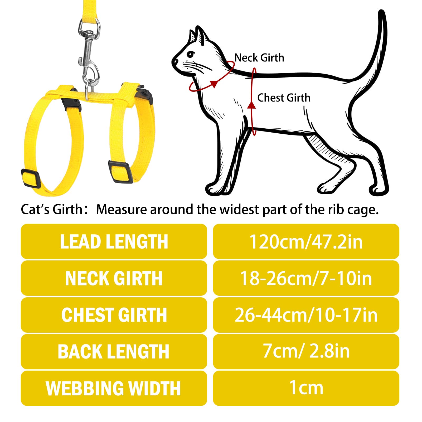 PUPTECK Adjustable Cat Harness and Lead Set Escape Proof Kitten Strap Collar for Walking Travel Yellow S, Small - Image 2