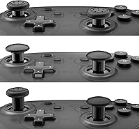 Vista 2 de eXtremeRate Black ThumbsGear Interchangeable Ergonomic Thumbsticks for Nintendo Switch Pro Controller - 3 Height Domed and Concave Grips Adjustable