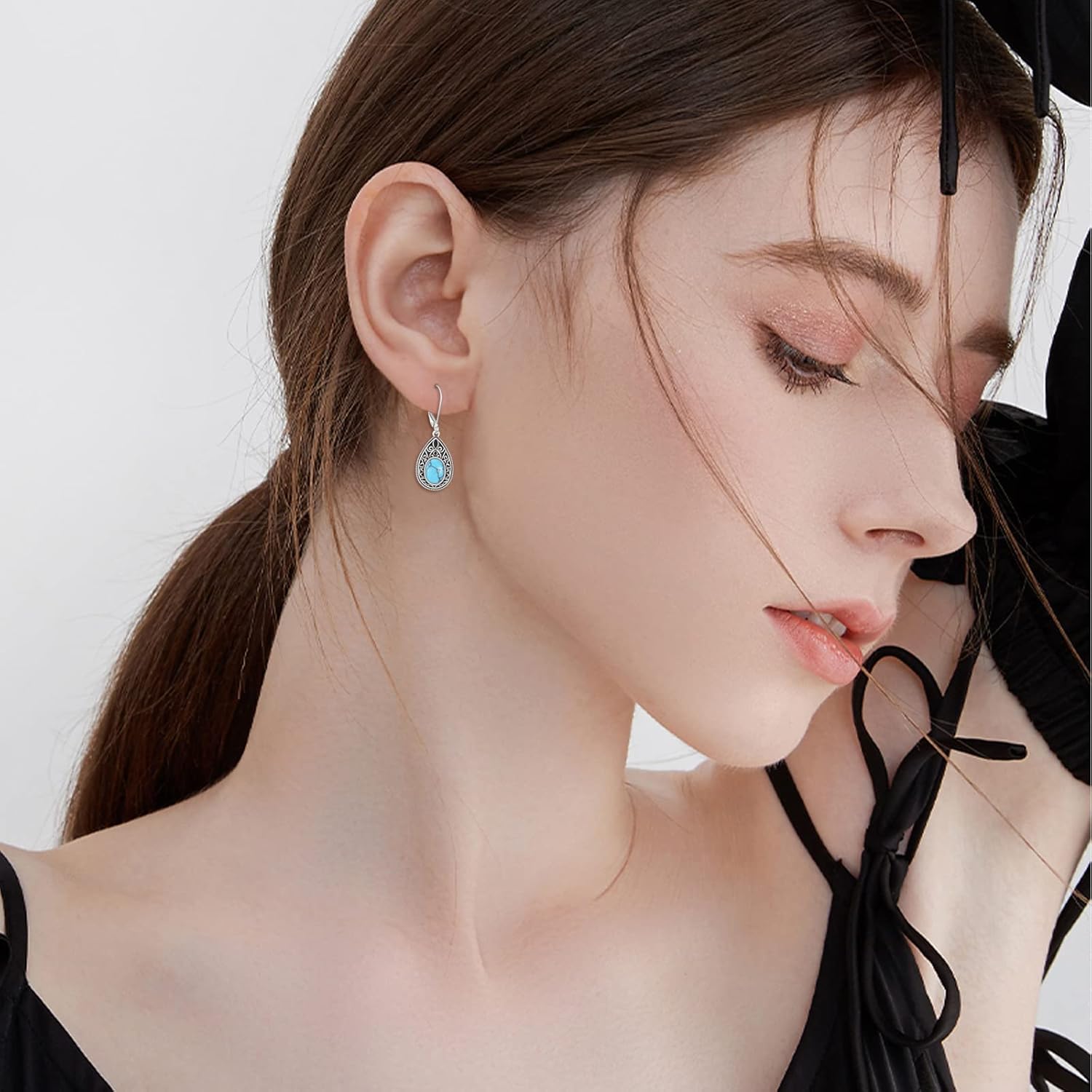 Sterling Silver Filigree Earrings Lapis Lazuli/Turquoise/Black Onyx/Moss Agate Dangle Drop Leverback Earrings Western Boho Vintage Jewelry Gifts for Women - Image 4