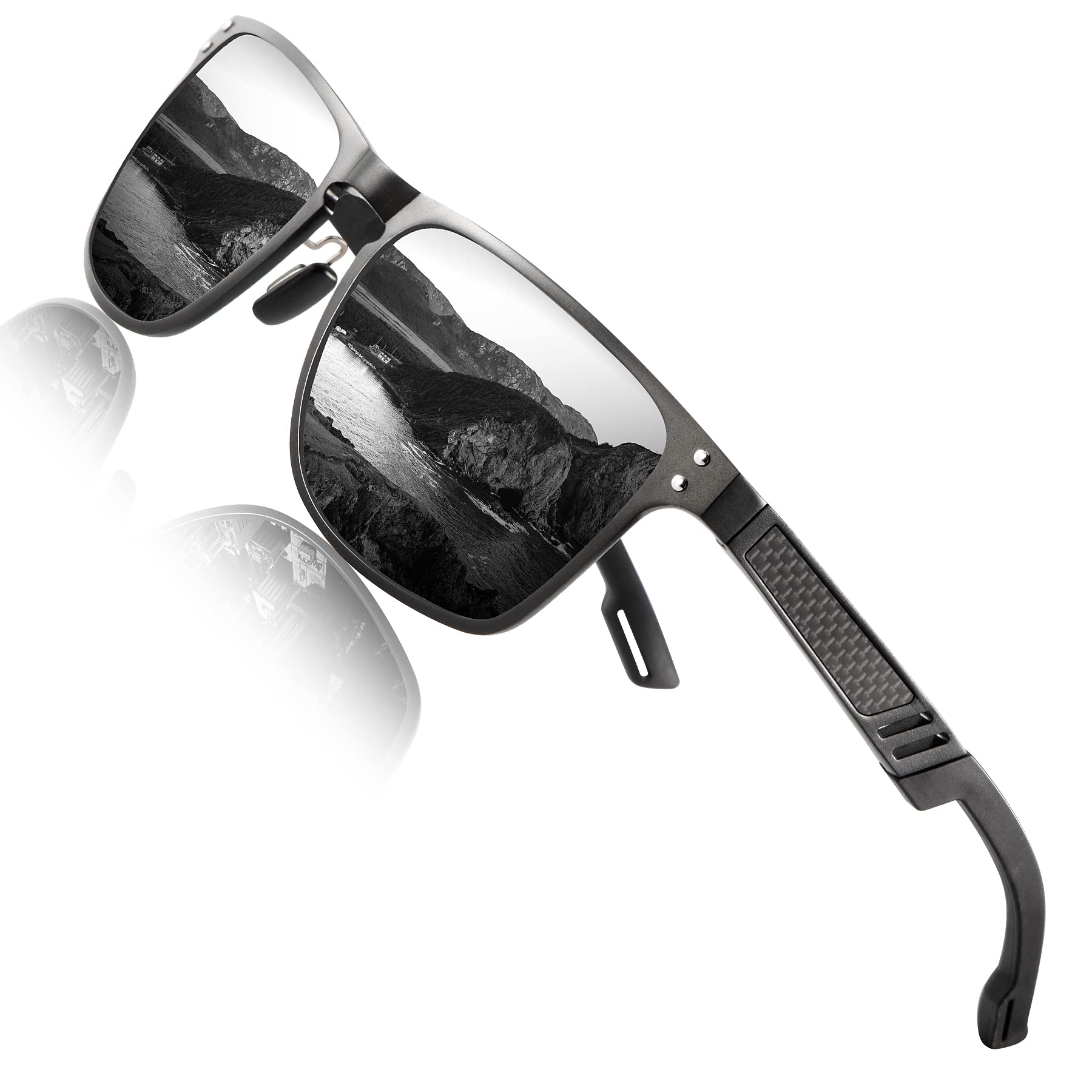 Polarized Sunglasses for Men Rectangular Classic Al-Mg Metal Frame Sun Glasses Mens Sunglasses with UV Protection