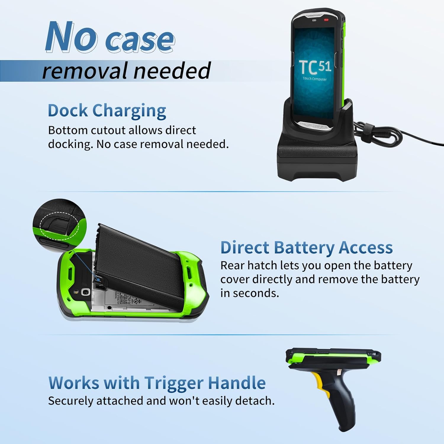 Upgraded Protective Case for Zebra TC51 TC52 TC56 TC57 TC510K Rugged Boot Case Cover for Zebra Scanner TC52x TC57x TC52ax with Hand Strap & Tempered Glass (Green) - Image 4