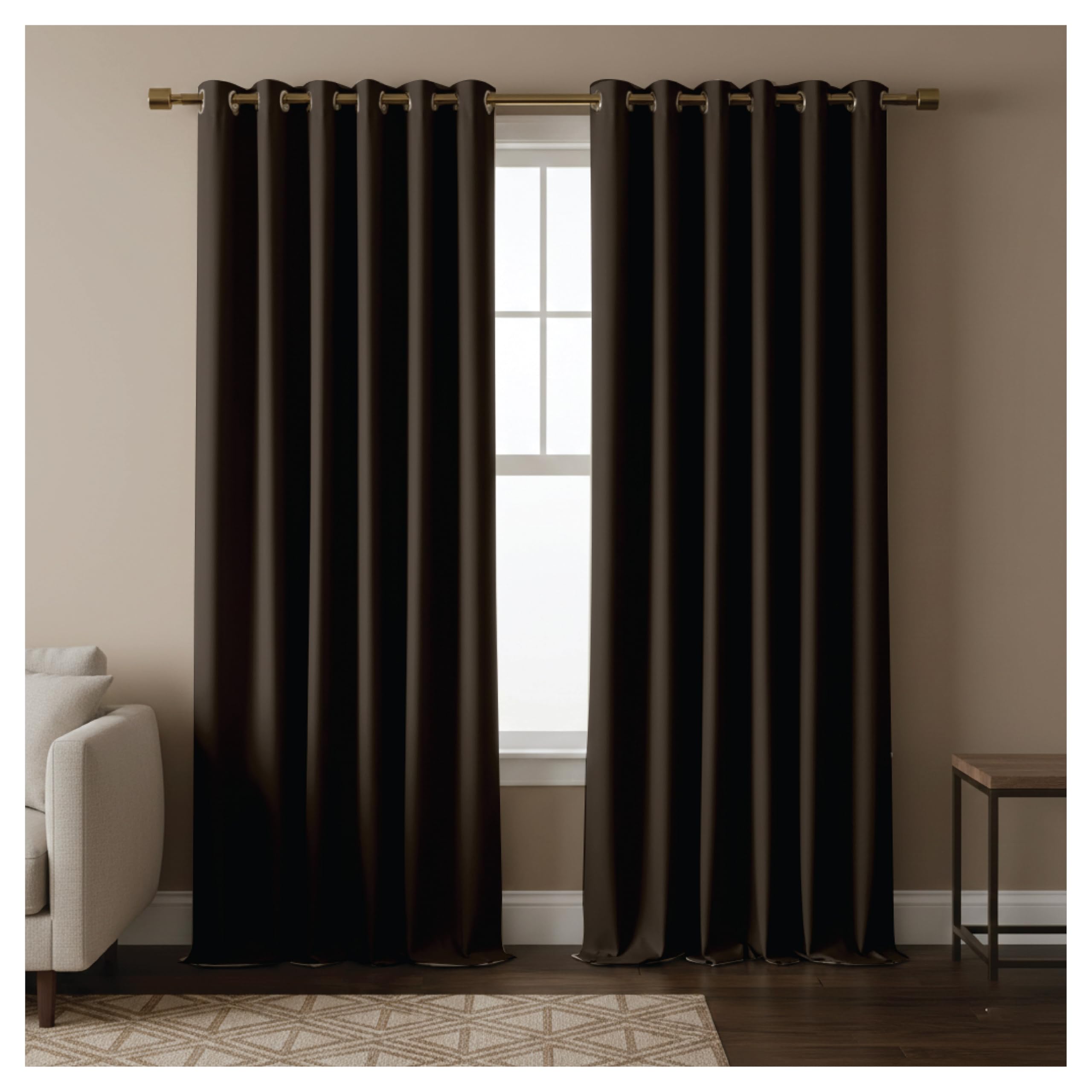 REHAN & CO Thermal Insulated Black out Ring Top Eyelet Curtain Brown W 90" x L 90" (2 Panels) for Bedroom/Living Room, Black out super soft window curtains & drapes