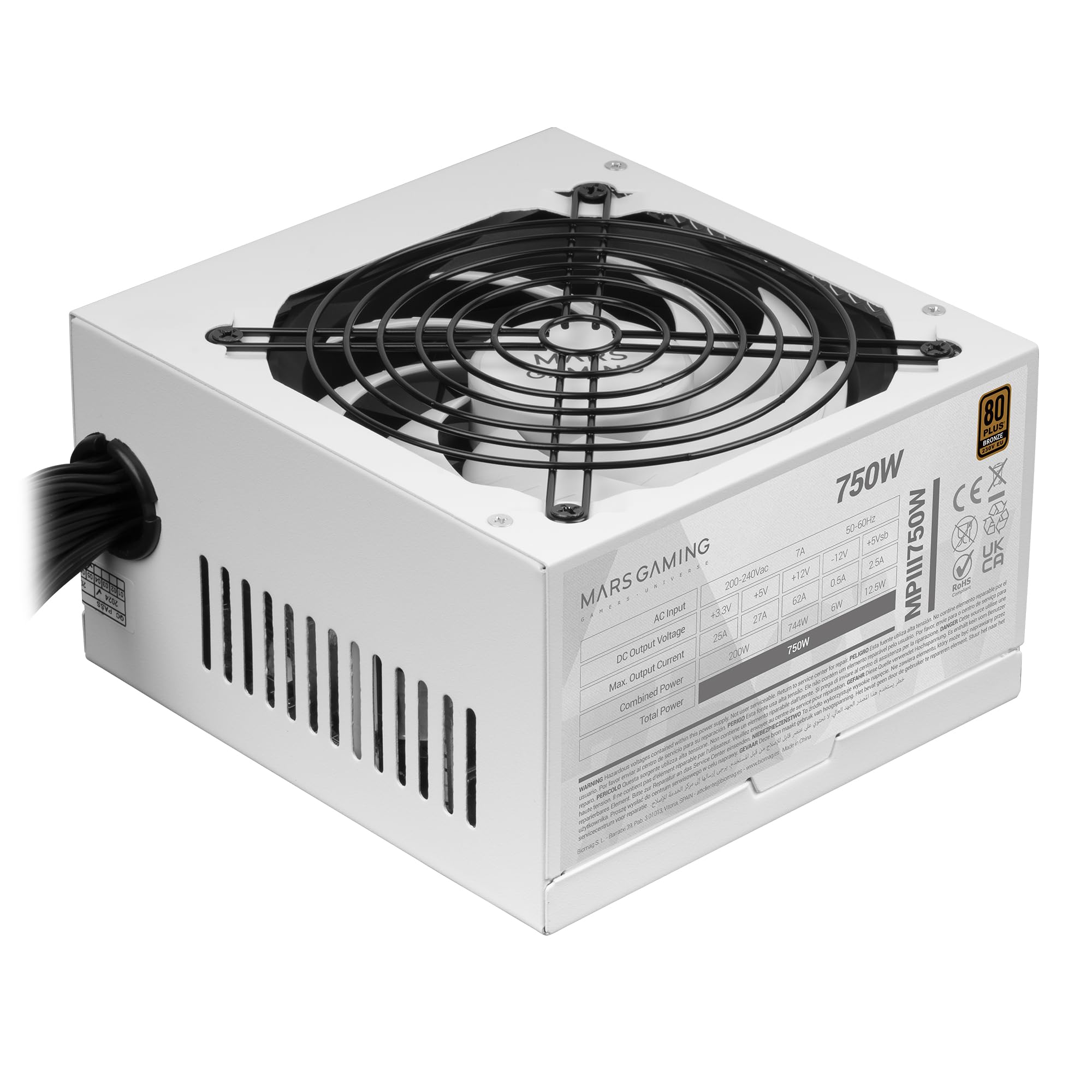 Mars Gaming MPIII750 Alimentation ATX 750W, 80 Plus Bronze, Blanc