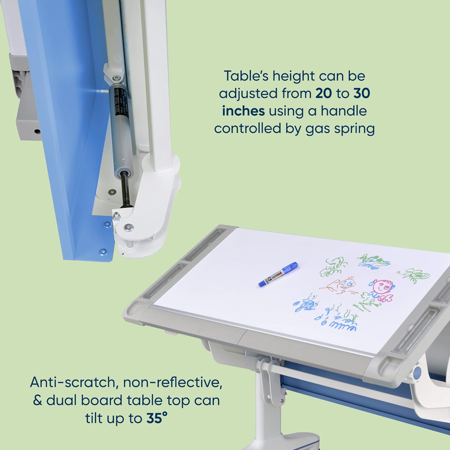 SingBee Clover 105 Multi-Function Gas-Lifting Height and Tilt Standing Desk for Kids Adjustable Height and Tilting - Blue