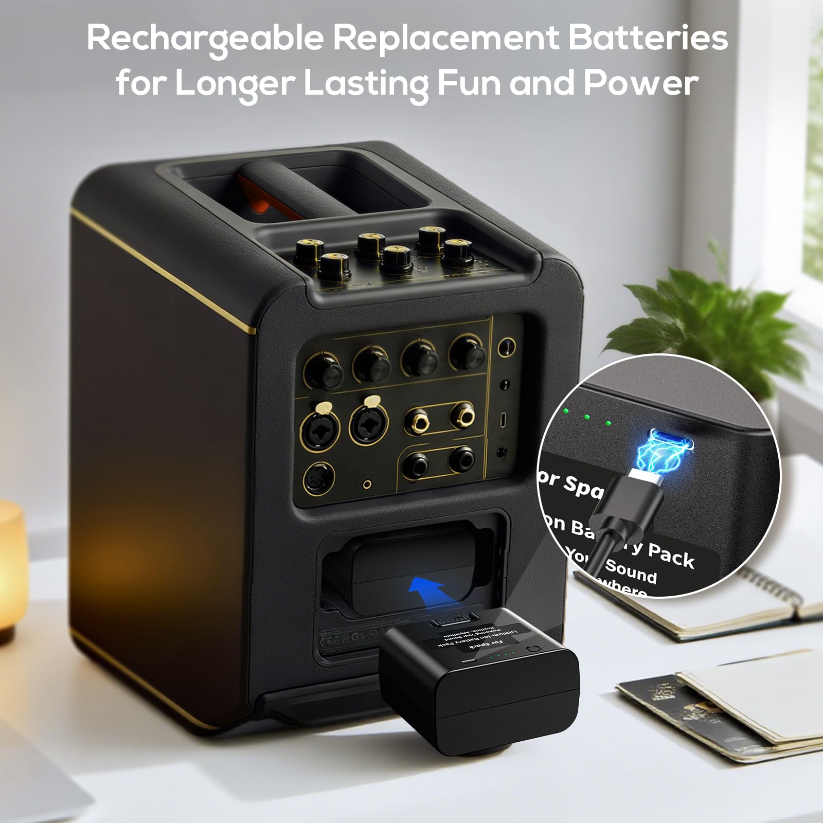 Batería de repuesto de iones de litio de 6000 mAh compatible con Spark Live, Spark 2 y Spark Edge, batería recargable que prolonga el tiempo de fiesta, 86,4 Wh