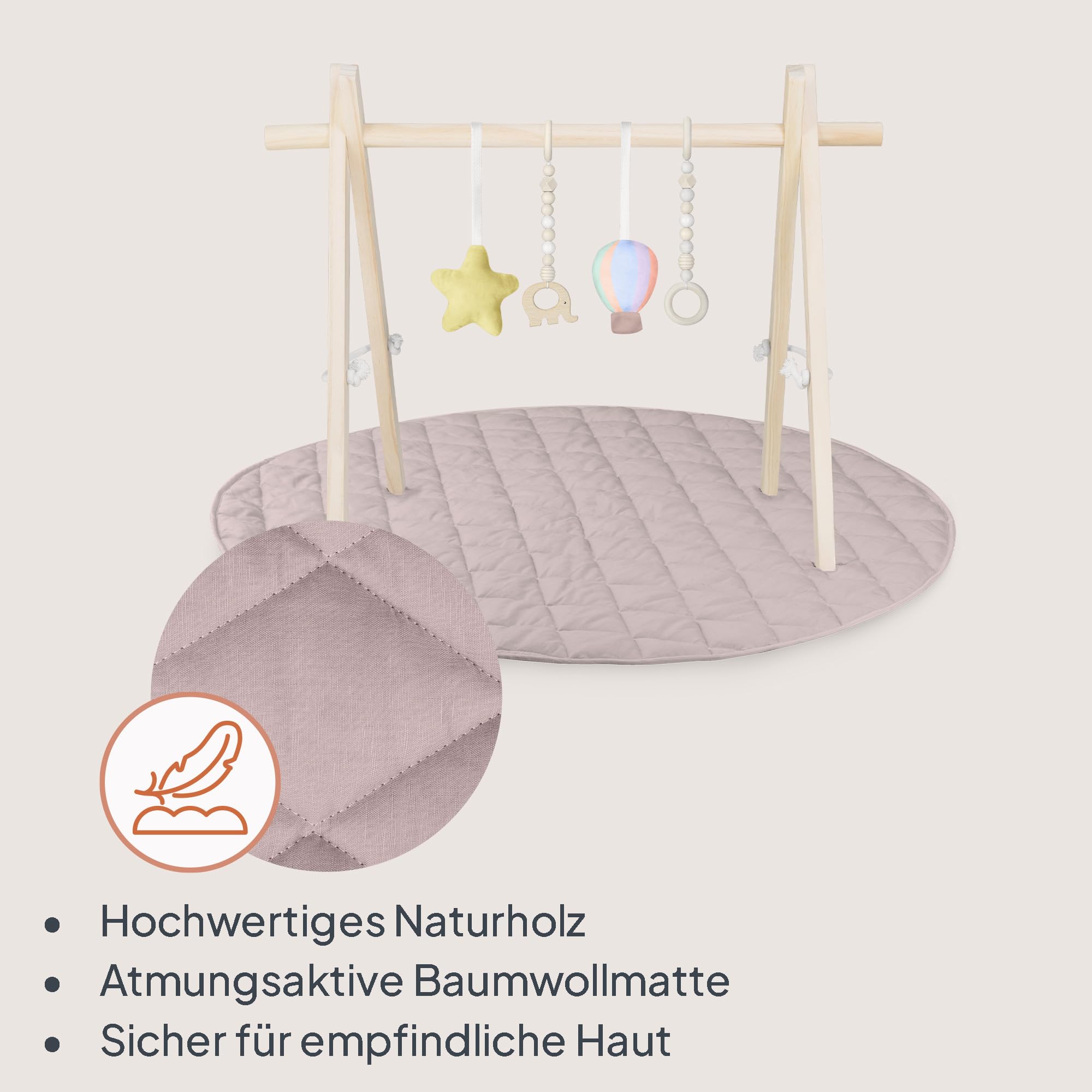 Lionelo Anis Set Baby Gym mit klappbarem Holz-Spielbogen & abnehmbaren Spielzeugen, große 100 cm Krabbel- & Spieldecke aus Baumwolle, 2 cm weich & rutschfest, Montessori Spielmatte für Babys | mit abnehmbaren Spielzeugen, große 100 cm Krabbel- & Spieldeck