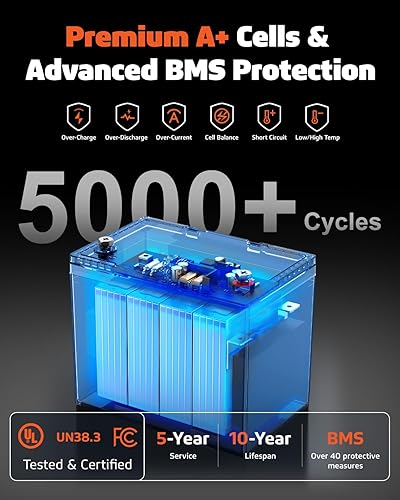 Miniatura 2 de Batería de litio LiFePO4 de 12 V 300 Ah, batería LiFePO4 de ciclo profundo para RV con protección a baja temperatura, BMS de 200 A, 3840 Wh, ciclos