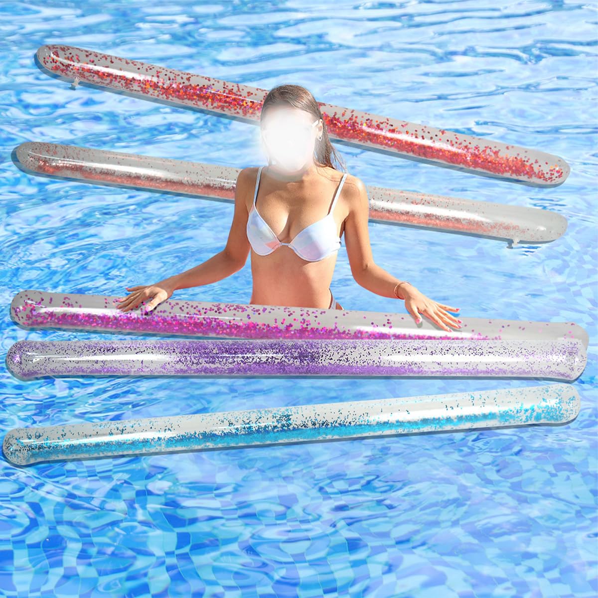 Ieron Nouilles Gonflables Piscine 1,48m – Paillettes Violette – Flotteur Pour Enfants Et Adultes – PVC