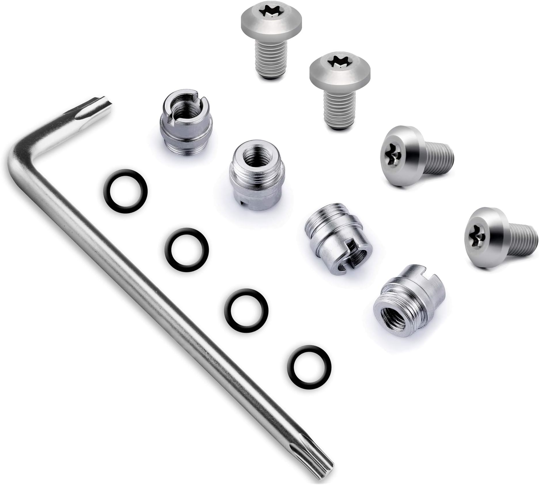 Guuun 1911 Grip Screws Bushings, T10 Torx Key, 4 O Rings, Stainless Steel Silver