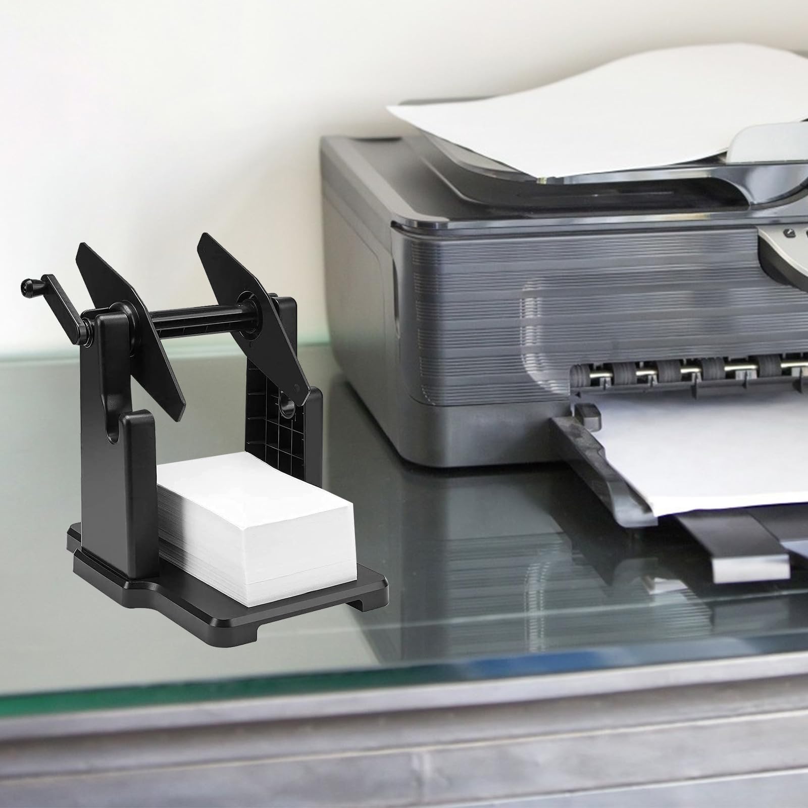 jojofuny Porta Etichette Portatile e Robusto in Plastica Manuale Nero Supporto Portarotoli e Avvolgimento Manuale per Pezzi Esterni Accessorio Ufficio