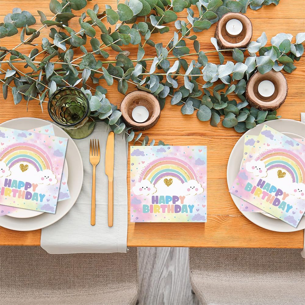 80 Pcs Pastel Rainbow Birthday Paper Napkins Rainbow Cloud Theme Disposable Napkins Soft Color Party Supplies for Girls Happy Birthday Table Decorations - Image 6