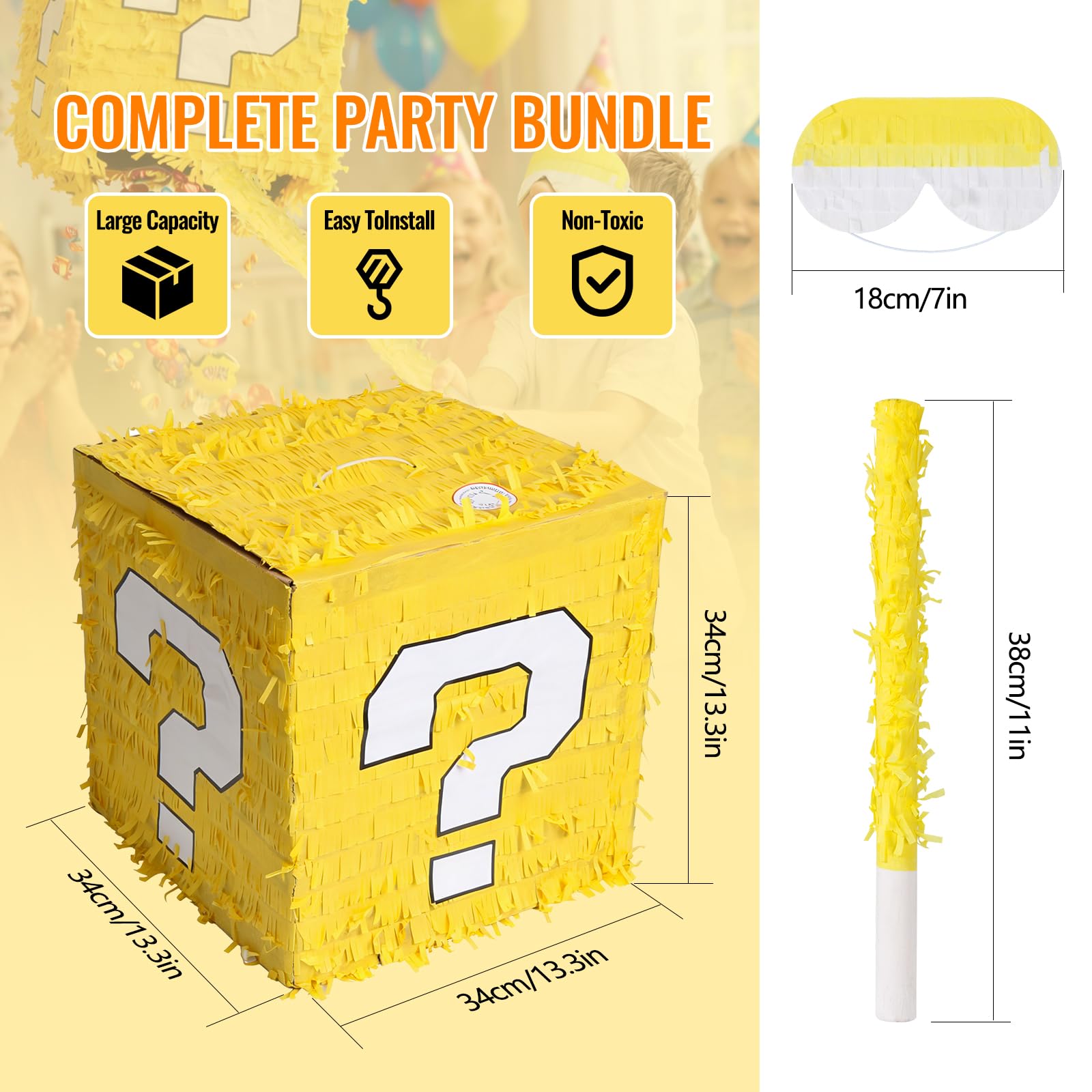 Juego de piñatas grandes para fiestas infantiles, kit completo de juego de fiesta con palo de golpear, vendas y relleno de confeti, perfecto para decoraciones de fiesta de cumpleaños para niños y - imagen 5