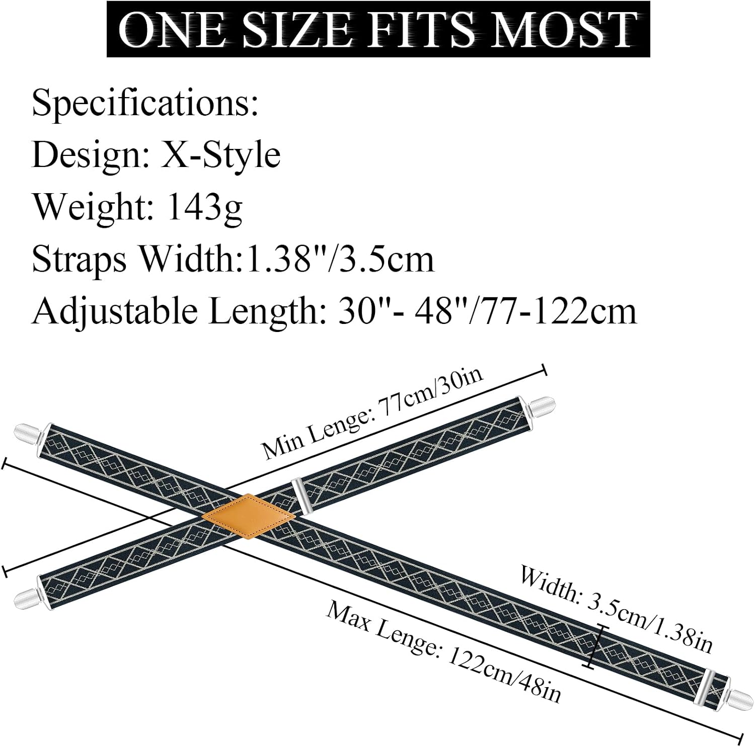 FENMEN Suspenders for Men 3.5cm Wide 4 Strong Clips