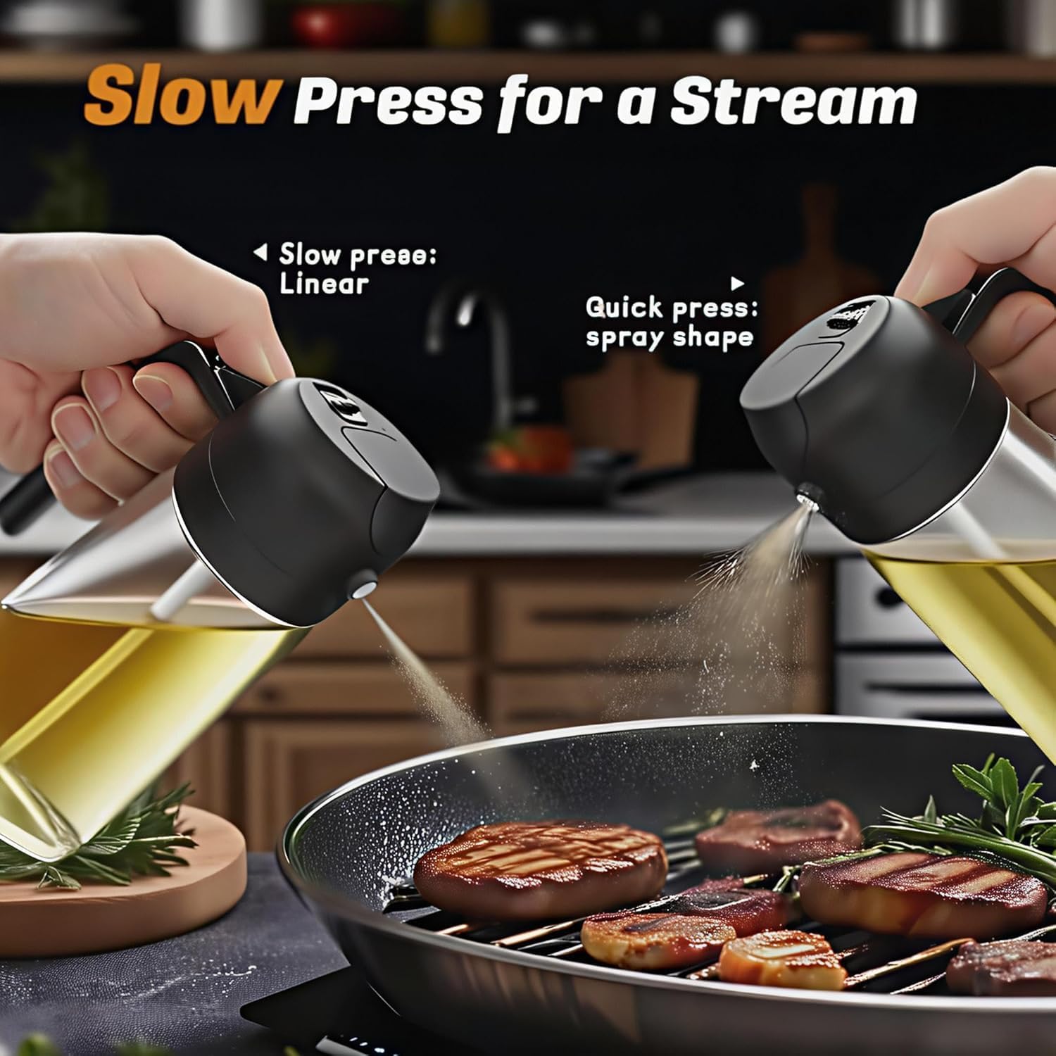 16oz/470ml Glass Olive Oil Sprayer for Cooking - 2 in 1 Olive Oil Dispenser for Kitchen Gadgets, Air Fryer, Salad, and BBQ (Black & Black)