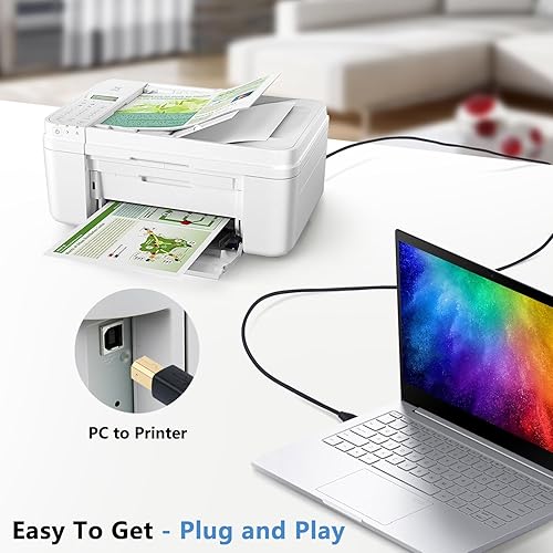 Miniatura 3 de OKRAY Cable de impresora USB de 10 pies, 2 unidades USB 2.0 tipo A macho a B-macho, cable escáner de nailon duradero trenzado con conector chapado