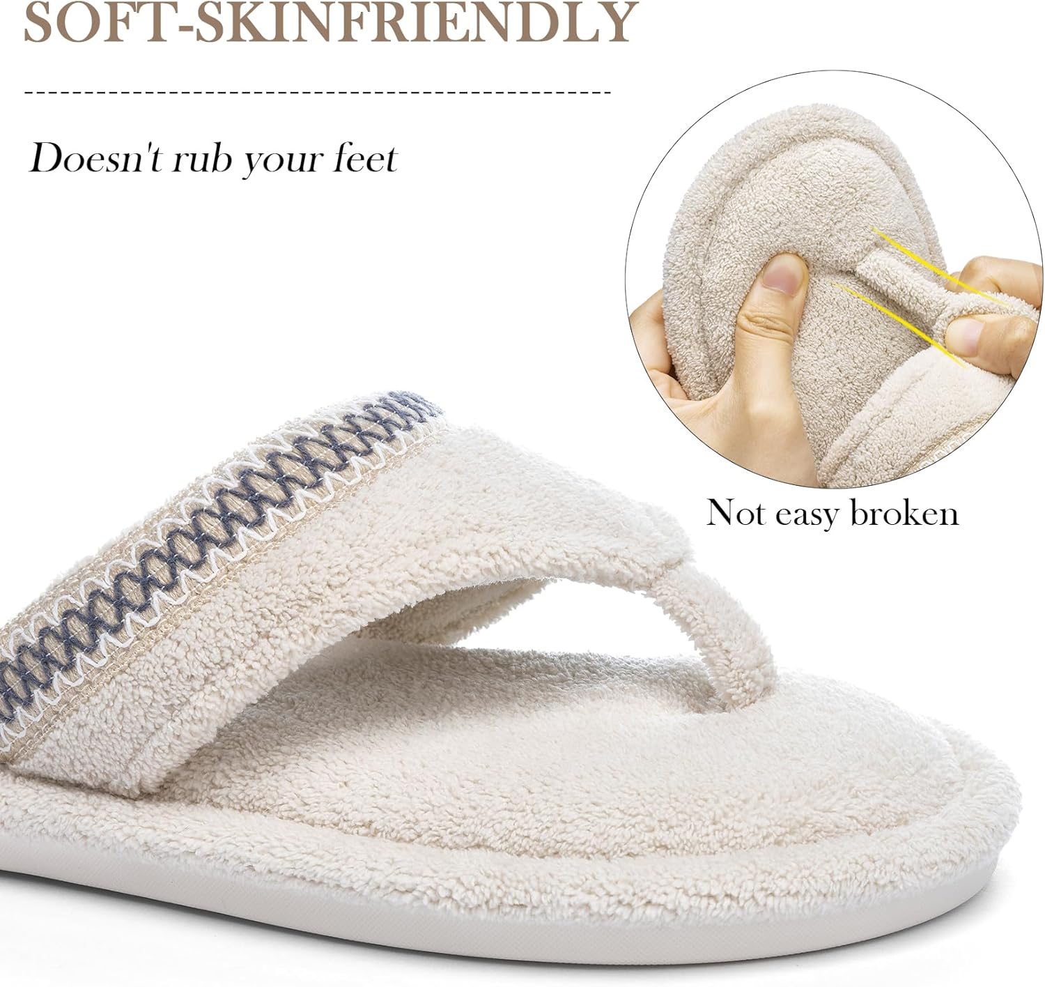 Flip Flops House Slippers for Women Indoor House Shoes with Soft Terry Cloth Ladies Thong Slippers with Non-Slip Sole and Memory Foam - Image 3