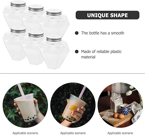 Miniatura 5 de Kichvoe Botellas de plástico transparente con forma de diamante con tapas, botellas transparentes pequeñas reutilizables de 17 onzas para