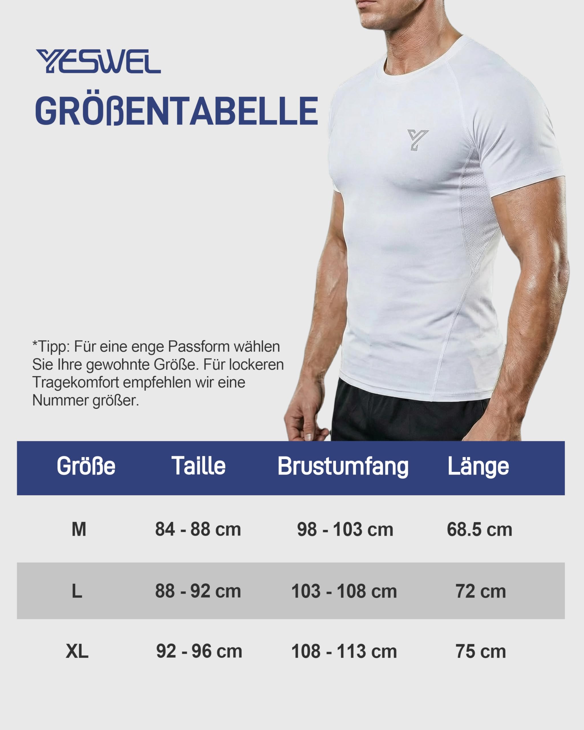 YESWEL Camiseta Compresiva Masculina Pack 5 Unidades, Manga Corta, Tejido Funcional Transpirable, Secado RáPido, Prenda Interior Ligera Ideal para Correr, Entrenamiento Y Gimnasio (M - XL)