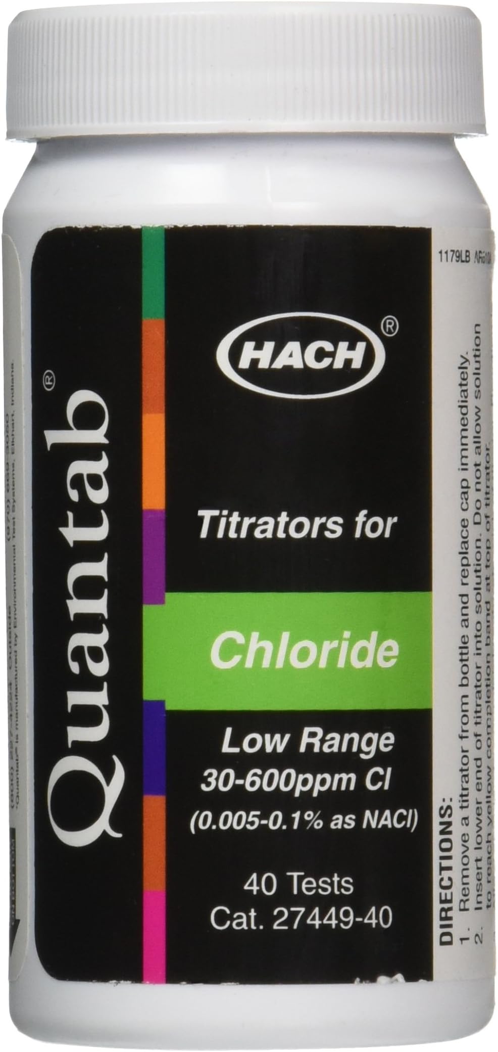 Chloride QuanTab® Test Strips, Chloride Test Strips, Titrators for Chloride Water Quality Testing, Low Range 30-600 mg/L, 2744940