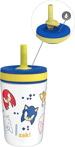 Zak Designs Sonic the Hedgehog Kelso - Vasos para niños pequeños para viajes o en casa, taza de acero inoxidable aislada al vacío de 12 onzas con