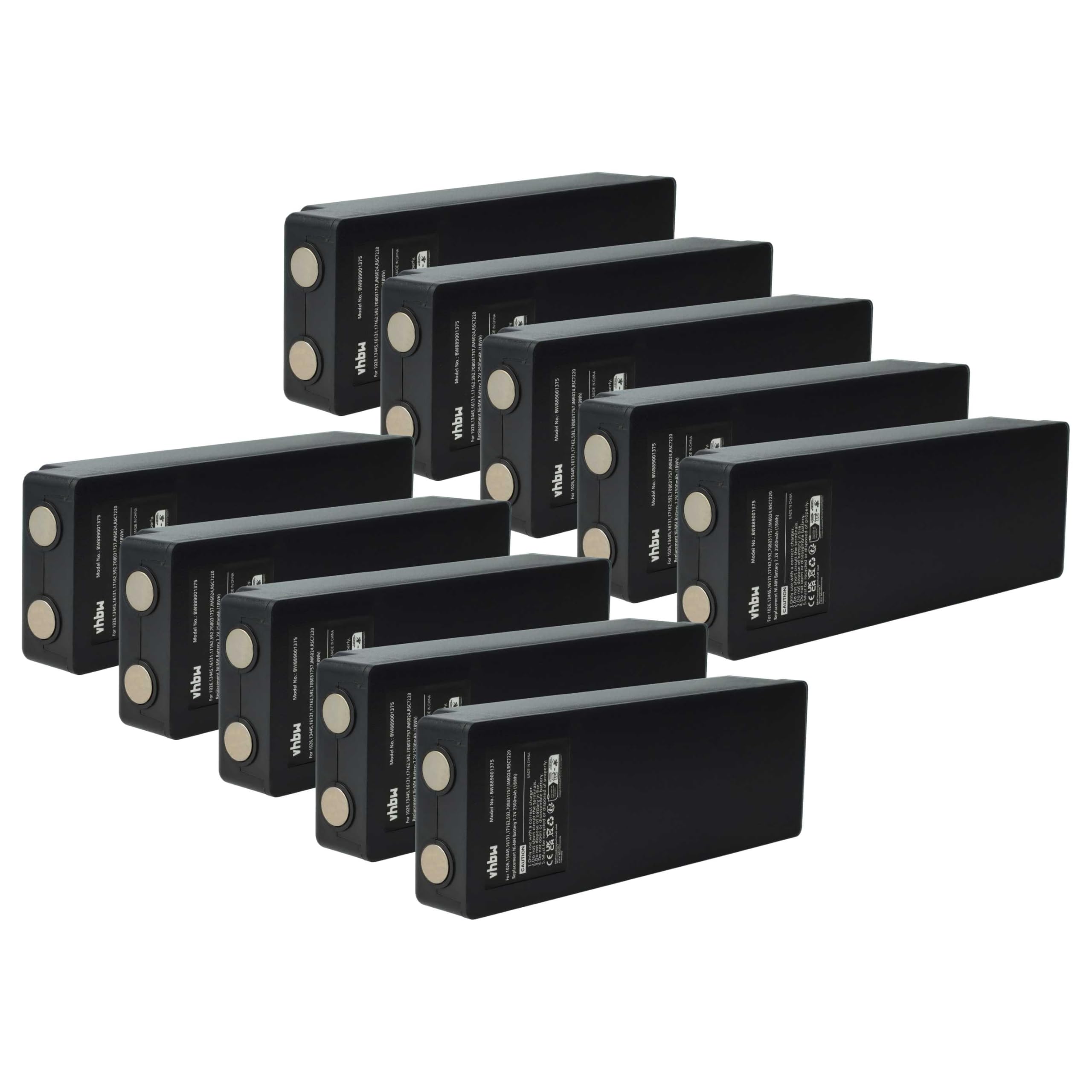 vhbw 10 x bateria kompatybilna z Palfinger 960, 790, 590, RC400 Industrial Remote Control (2500mAh, 7.2V, NiMH) - czarny