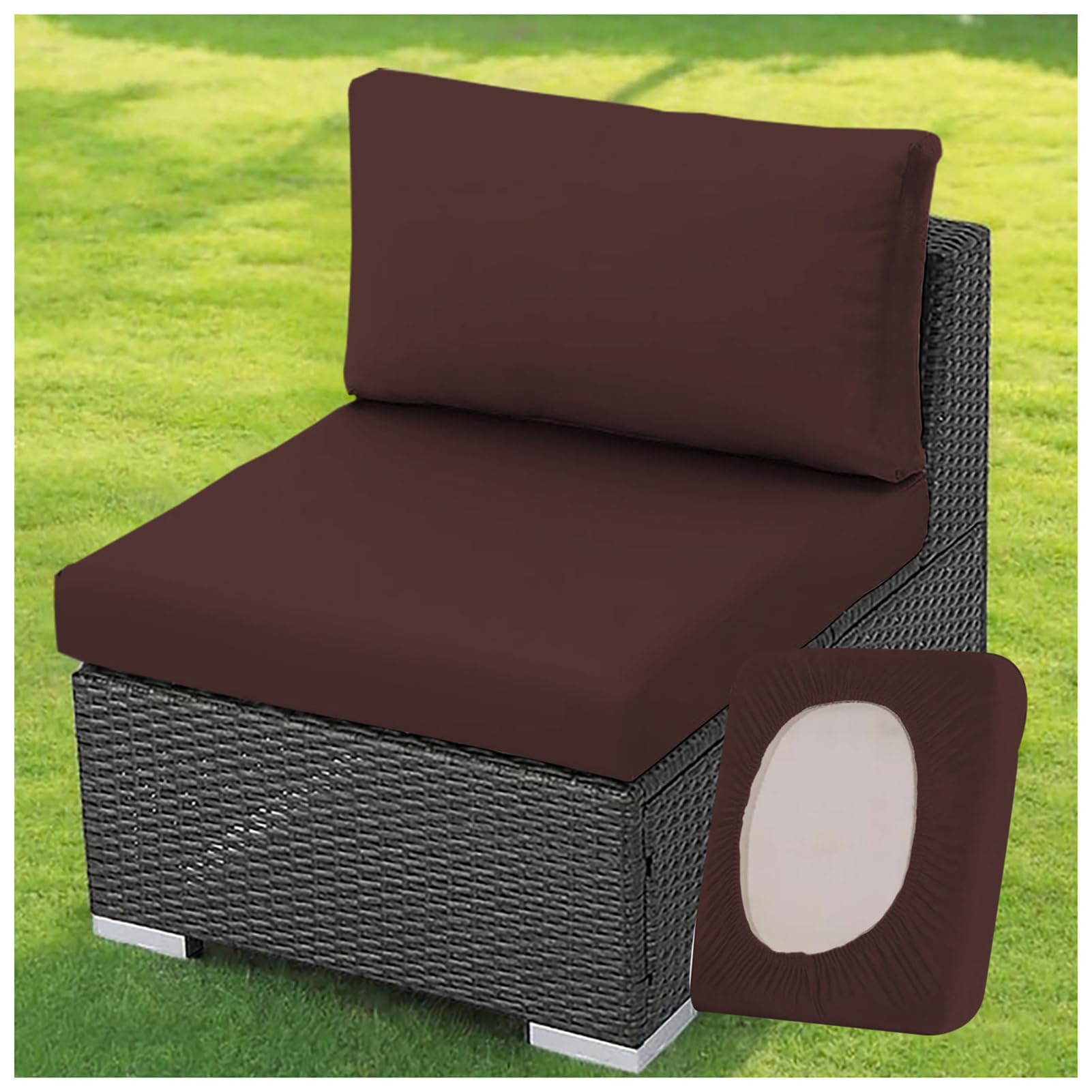 ZGDDPZA 1/2/3 PCS Rattan Cushion Covers, Stretch Fit Garden Furniture Seat Covers, Polyester Replacement for Patio, Balcony & Indoor Chairs (Chocolate,1PC Length 100-125cm)