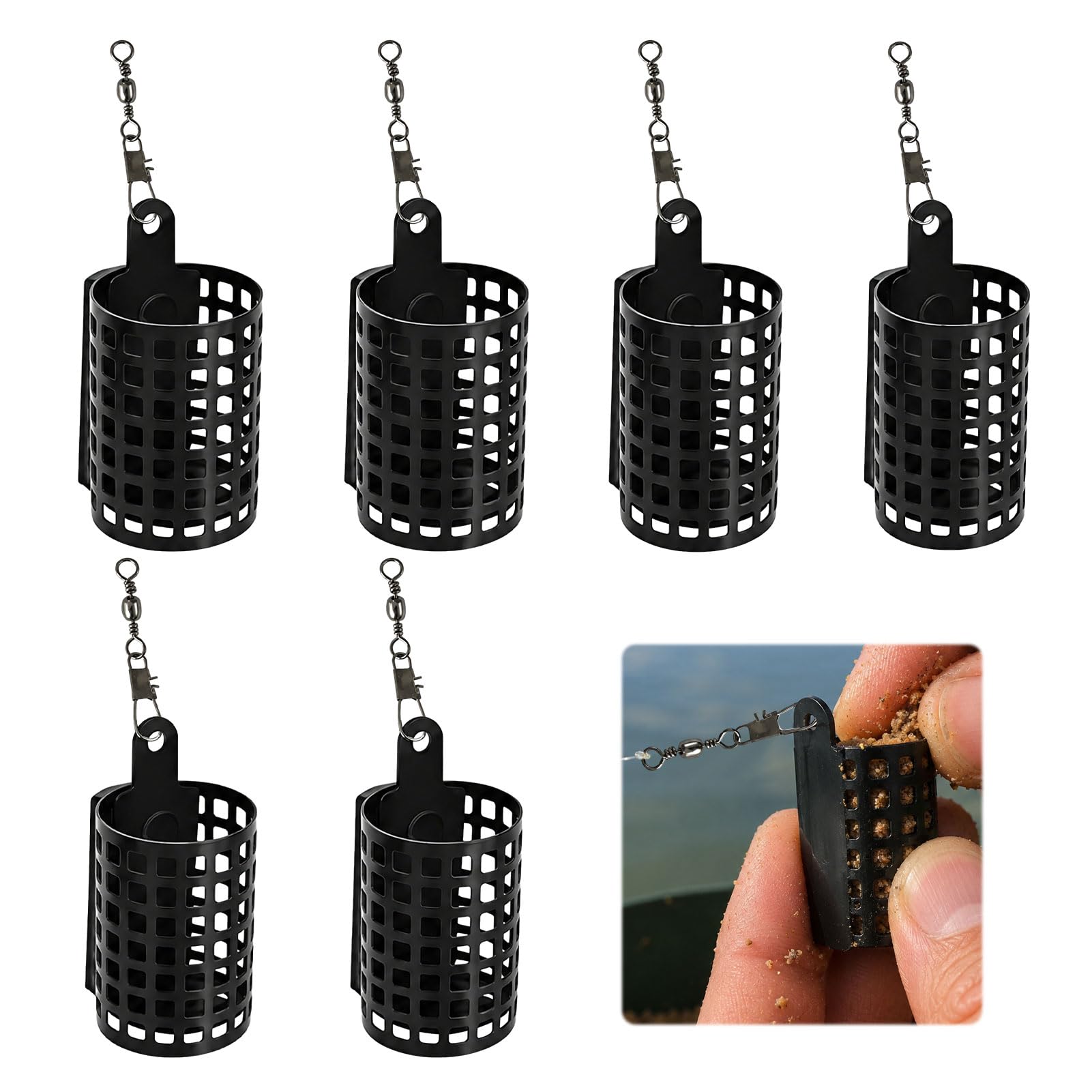 YUNEEA 6 Pcs Metal Cage Feeders Fishing,Cage Fishing Feeders Basket with Swivel Snap,Round Method Feeder for Sea Fishing Tackle Carp Coarse Match(10/20/30/40/50/60g)