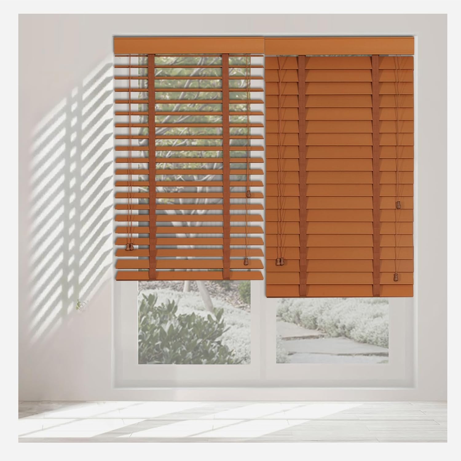 Wooden Venetian Blinds Cordless Wood Window Blinds Privacy Windows Shades Wide 14" 17" 24" 28" 32" 35" 41" 46" 49" 53" 58" 62" 70" 75" Light Filtering/Blackout Blinds for Indoor Windows(Wood)