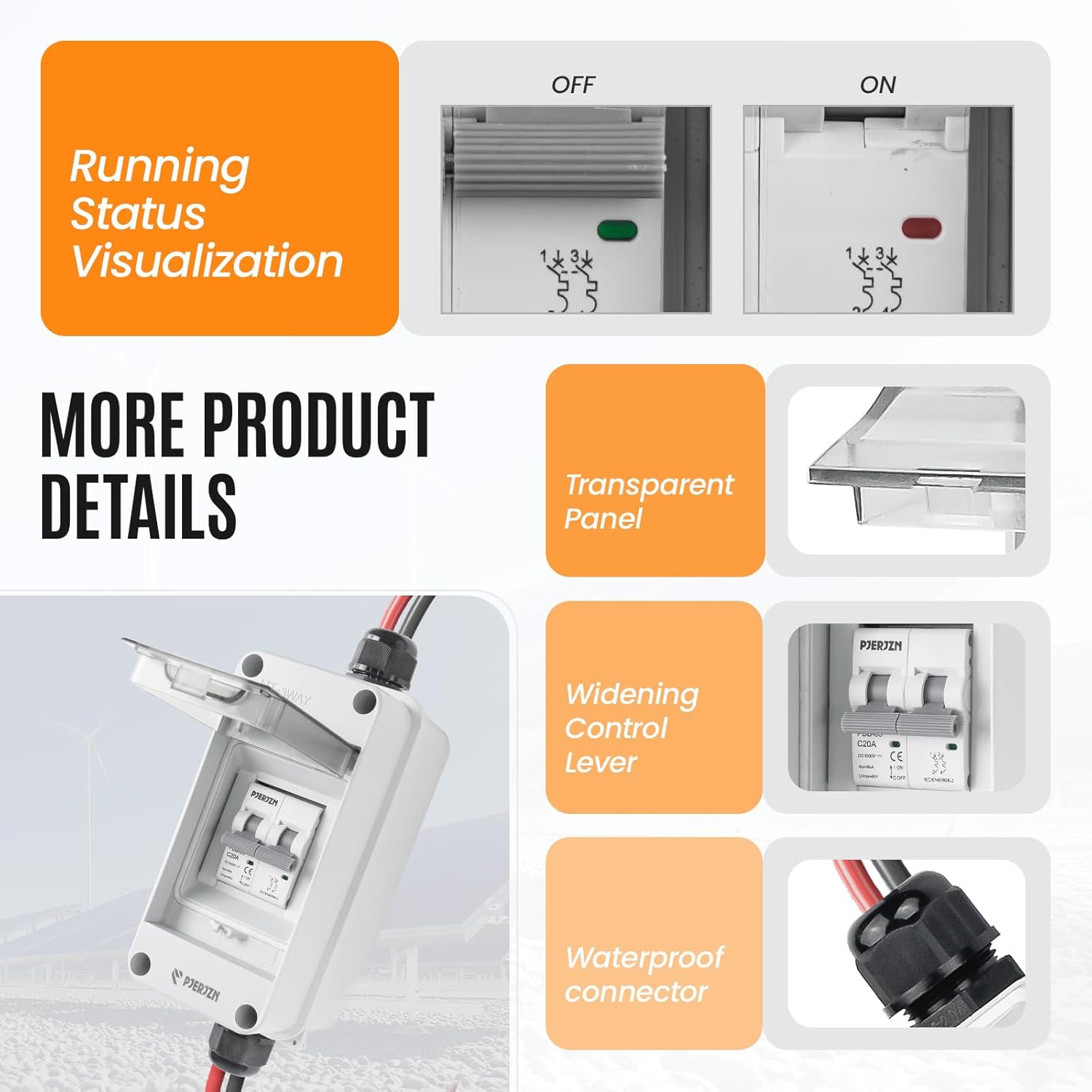 Solar Panel Disconnect Switch 400V DC/AC 20A PV Disconnect Switch Outdoor IP65 More Space Quick Installation for Solar PV Array Homes Battery (400V 20 Amp)